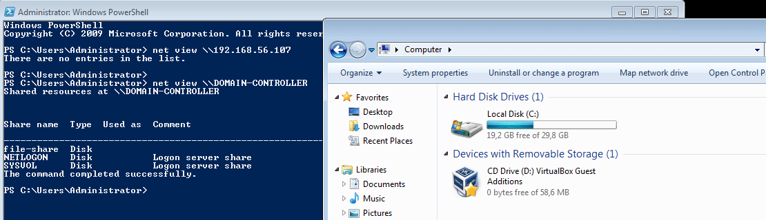 Shares listed with net view command.