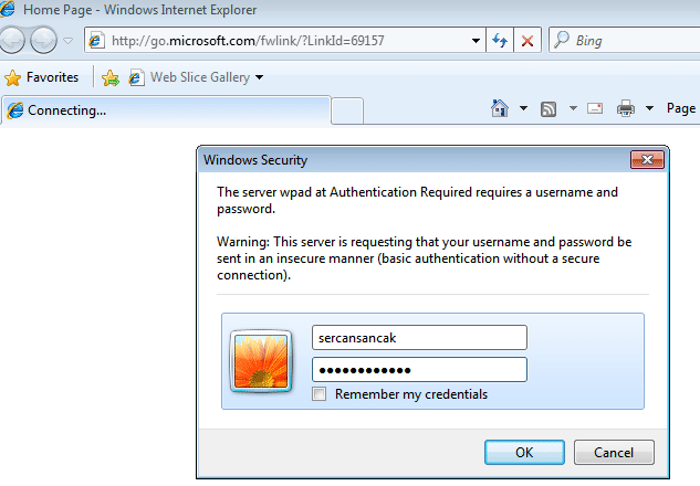Victim Machine - After trying to open the browser the authentication form satisfies.