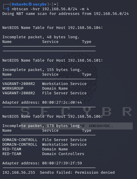 Enumeration NetBios service with nbtscan tool.